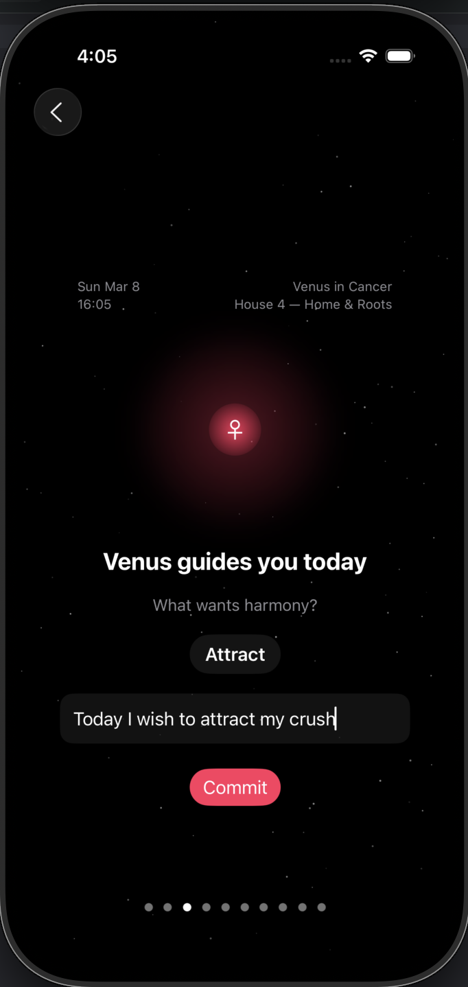 Venus intention ritual flow inside Astrea.
