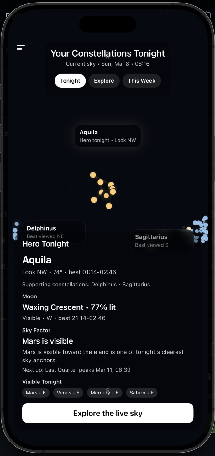 The live-sky constellation navigator.